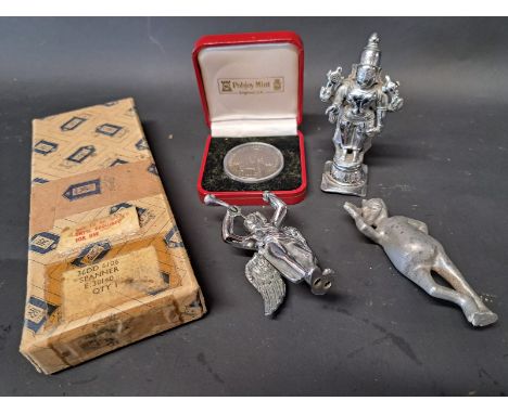 A tray of assorted mascots, a boxed Rolls-Royce spanner etc.