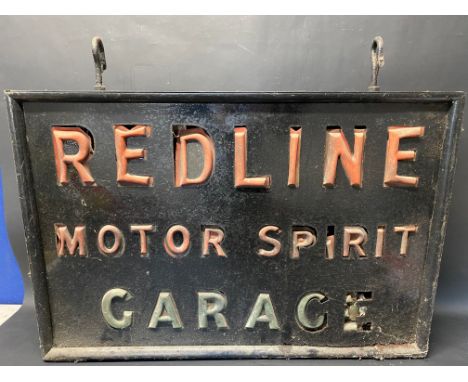 A rare Redline Motor Spirit Garage rectangular double sided lightbox for restoration, 30 1/2" w x 25" h x 8" d.