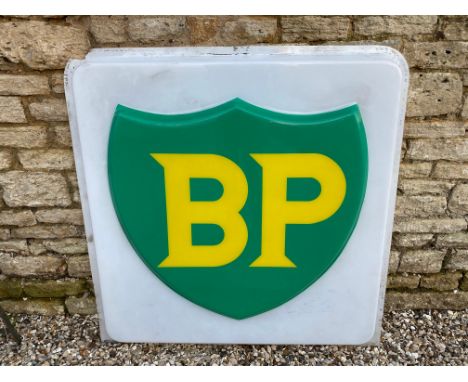 A large BP plastic illuminated lightbox panel, 44 1/2 x 44 1/2".