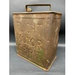 A Flight Motor Spirit two gallon petrol can by Valor, dated May 1932, with plain brass cap.