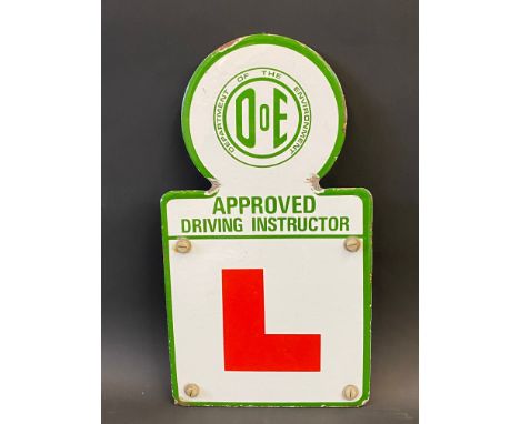 A Department of The Environment Approved Driving Instructor enamel L plate sign, in excellent condition, 7 1/2 x 14". 
