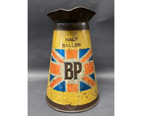 A rare BP half gallon measure with bright Union Jack decal.