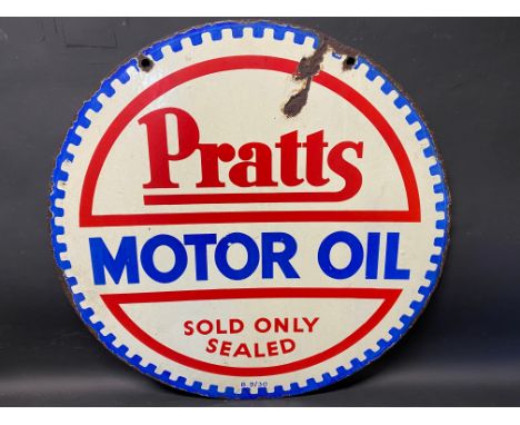 A Pratts Motor Oil circular double sided enamel sign dated September 1930, 26" diameter.