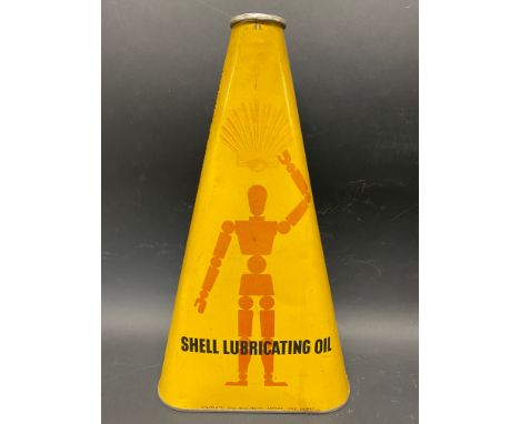 A Shell Lubricating Oil conical quart can, with robot/stickman design.