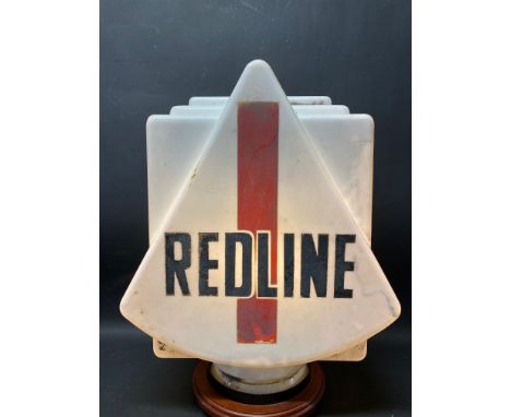 A Redline glass petrol pump globe of Art Deco form, made by Webb's Crystal, fully stamped underneath 'Property of Redline Gli