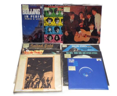 Eighteen Rolling Stones LP's and a 12" single, Rolling Stones In Performance, limited edition blue vinyl, Past and Present, T