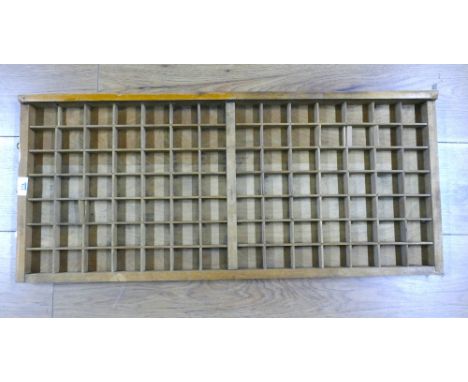 Wooden printing letter press tray/drawer, +/- 36 cm x 82 cm