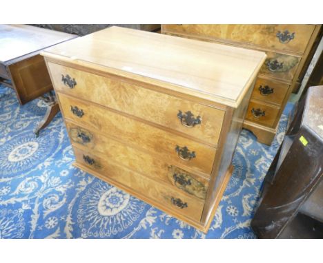 Yew wood veneer front four flight chest of drawers 