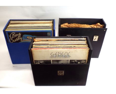 Box of easy listening LP's and box of 78 rpm records and a box of mixed records including Genesis, The Beatles Red Album, Jaz