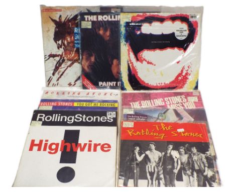 Eighteen Rolling Stones LP's and 12" singles, Almost Hear You Sigh, Paint It Black, Rolling Stones Terrifying, High Wire etc 