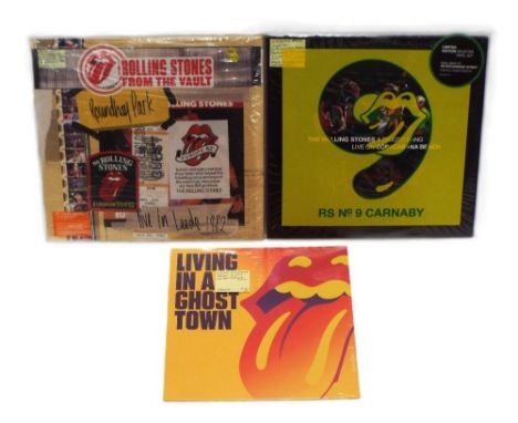 Three Rolling Stones LP's, The Rolling Stones A Bigger Bang Live On Copacabanna Beach (3 LP set), Living In A Ghost Town, Rol