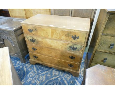 Yew wood veneer fronted four flight chest of drawers 