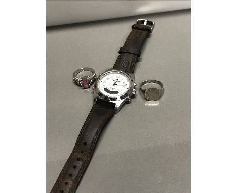 GENTS TIMEX WATCH & 2 SILVER RINGS