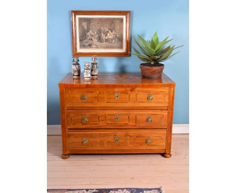 A walnut and marquetry inlaid commode in continental 18th century style, 20th century, the rectangular top with marquetry inl