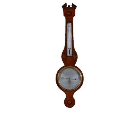 A Regency inlaid mahogany mercury wheel barometer   A. Rivolta, Chester, early 19th century   With open triangular pediment a