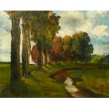 20th Century French School, an autumnal river landscape, oil on canvas, indistinctly signed, 23.5" x