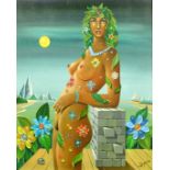 Georges Spiro, 1909-1994. 20th Century French School, nude female figure adorned with foliage and