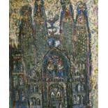 Colette, 20th Century French, a view of a cathedral, mixed media on board, signed, 21.75" x 18" (