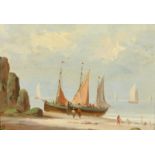 Early 20th Century School, figures on a beach, oil on panel, signed with initials, 6.25" x 8.75" (16