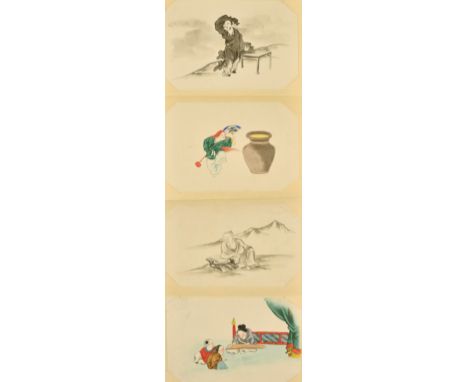 Early 20th Century Chinese School. A woman playing a guzheng to children, watercolour, 5.25" x 7.75", along with other Chines