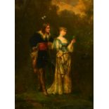 19th Century French School, a scene of an elegant courting couple, oil on canvas, indistinctly