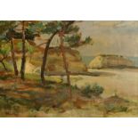 Mid-20th Century French School, a coastal view with a rocky outcrop, oil on canvas, 13" x 18" (33