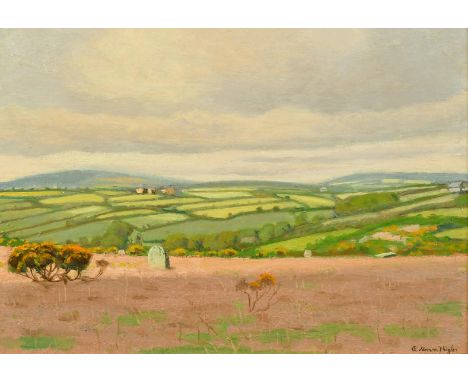Robert Morson-Hughes (20th Century) A view over patch work fields, oil on board, signed, 10" x 14".