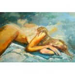 20th Century French School, a study of a resting female nude, oil on canvas, 21" x 32" (54 x