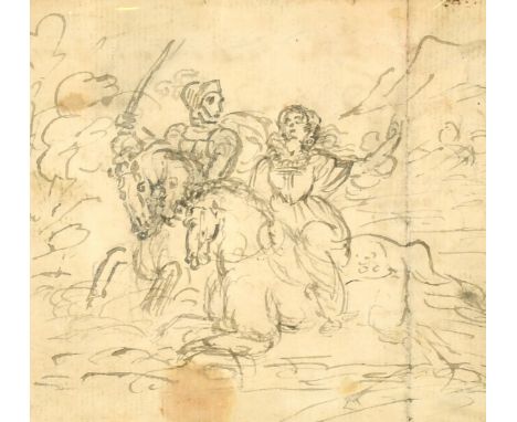 Early 19th Century English School, an ink sketch of figures on horseback, 4.5" x 4.75", along with seven unrelated 19th centu