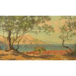 Eugene Rene-His, a Southern coastal landscape, oil on canvas, signed, 13" x 21.5" (33 x 54cm).
