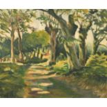 20th Century French School, 'Foret d'Ainoha', oil on canvas, indistinctly signed, 15" x 18" (38 x