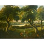 19th Century Continental School, a scene of an ambush on a country road, oil on canvas, 24.75" x
