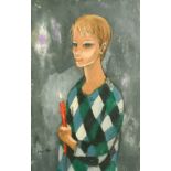 Nadi Ker, 20th Century French School, a study of a female figure holding a candle, oil on carton,