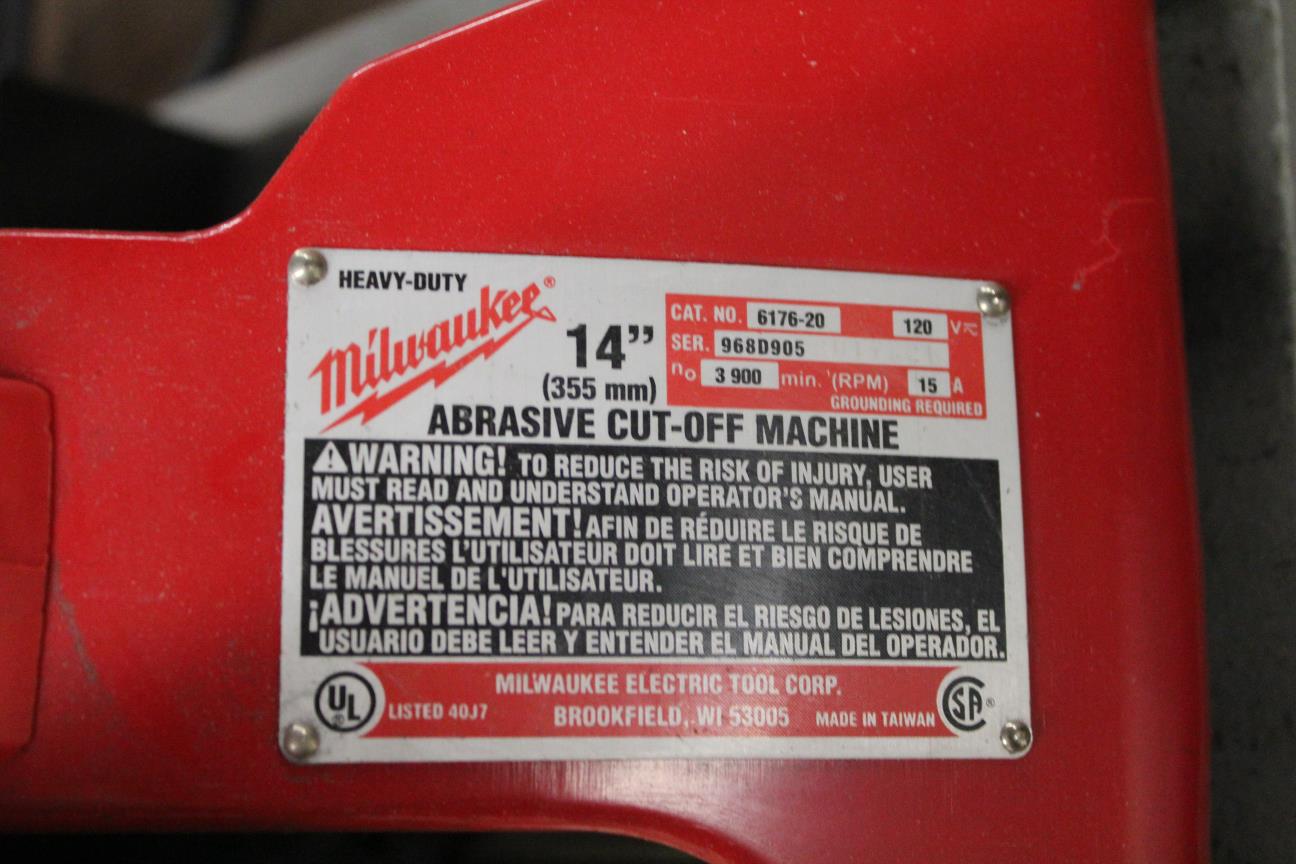 Milwaukee 14" Abrasive Cutoff Machine Catalog 617620, 120v/3900 RPM