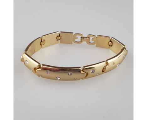 Vintage-Armband - Henkel &amp;amp; Grosse (Pforzheim), vergoldetes Metall, schmale bewegliche Glieder, Besatz mit farblosen S