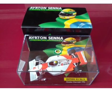 PENSKE CHEVROLET die cast model Indy racing car, white & red, no. 4, Ayrton Senna minichamps Racing collection 1993 Edition 4