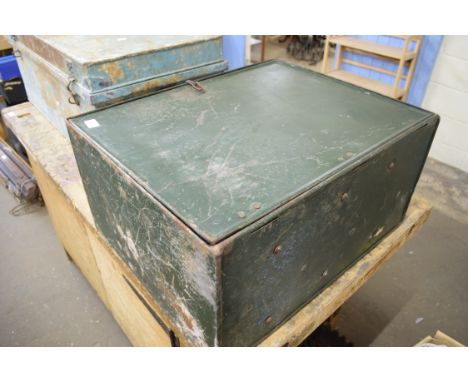 GREEN METAL TRUNK, 62CM WIDE
