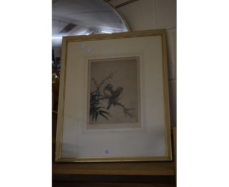 ELYSE ASHFORD, COLOURED PRINT, CHINESE BIRDS, NUMBERED 45/75, FRAMED AND GLAZED, 58CM HIGH
