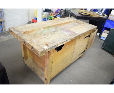 VINTAGE WOODEN WORK BENCH, 153CM WIDE