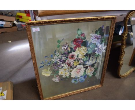 COLOURED PRINT OF FLOWERS, GILT FRAMED