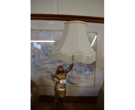 PAINTED SPELTER FIGURAL TABLE LAMP WITH SHADE