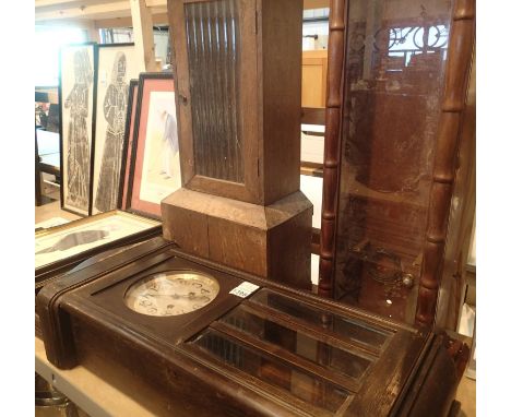 Oak cased wall clock with Westminster movement, an oak Granddaughter clock case and a glass fronted oak clock case. Not avail