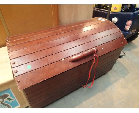 Modern mahogany lidded and wheeled trunk. Not available for in-house P&amp;P, contact Paul O'Hea at Mailboxes on 01925 659133