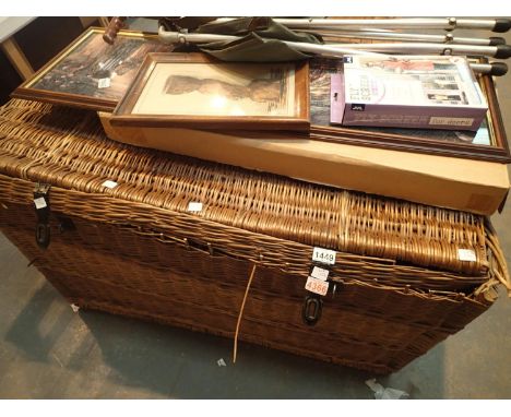 Large vintage wicker theatrical style hamper with rough iron fittings. Not available for in-house P&amp;P, contact Paul O'Hea