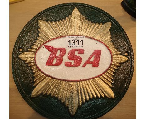 Cast iron BSA sign, D: 24 cm. P&amp;P Group 1 (£14+VAT for the first lot and £1+VAT for subsequent lots) 