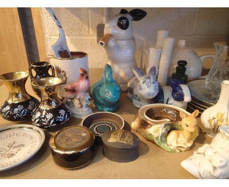 Large mixed shelf of ceramics including hornsea, commemorative ware and oriental plates. Not available for in-house P&amp;P, 