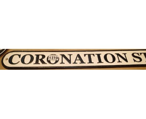 Cast iron Coronation Street sign, L: 62 cm. P&amp;P Group 2 (£18+VAT for the first lot and £3+VAT for subsequent lots) 