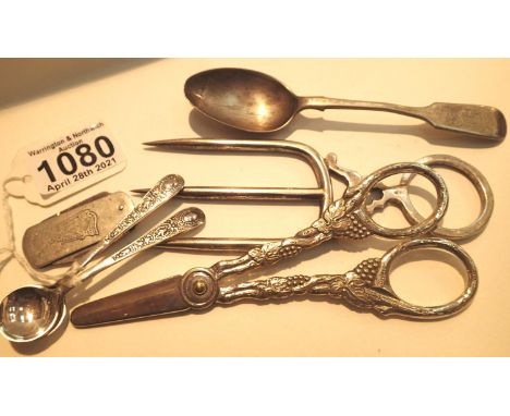 Victorian silver plated grape scissors, ham fork etc. P&amp;P Group 1 (£14+VAT for the first lot and £1+VAT for subsequent lo