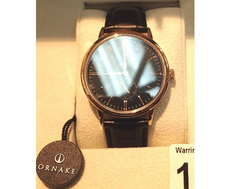 Boxed gents Ornake black faced wristwatch with seconds dial. P&amp;P Group 1 (£14+VAT for the first lot and £1+VAT for subseq