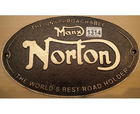 Cast iron Manx Norton sign, L: 33 cm. P&amp;P Group 1 (£14+VAT for the first lot and £1+VAT for subsequent lots) 
